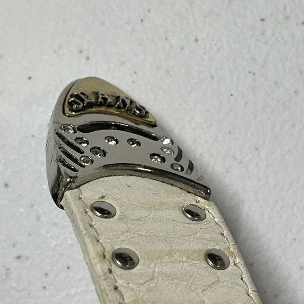 Cappopera Belt‎ White Leather Heavy Engraved Floral Silver Hardware Artsy Italy